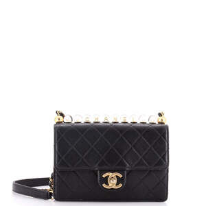 Chanel Small Chic Pearls Flap Bag Quilted Goatskin with Acrylic Beads